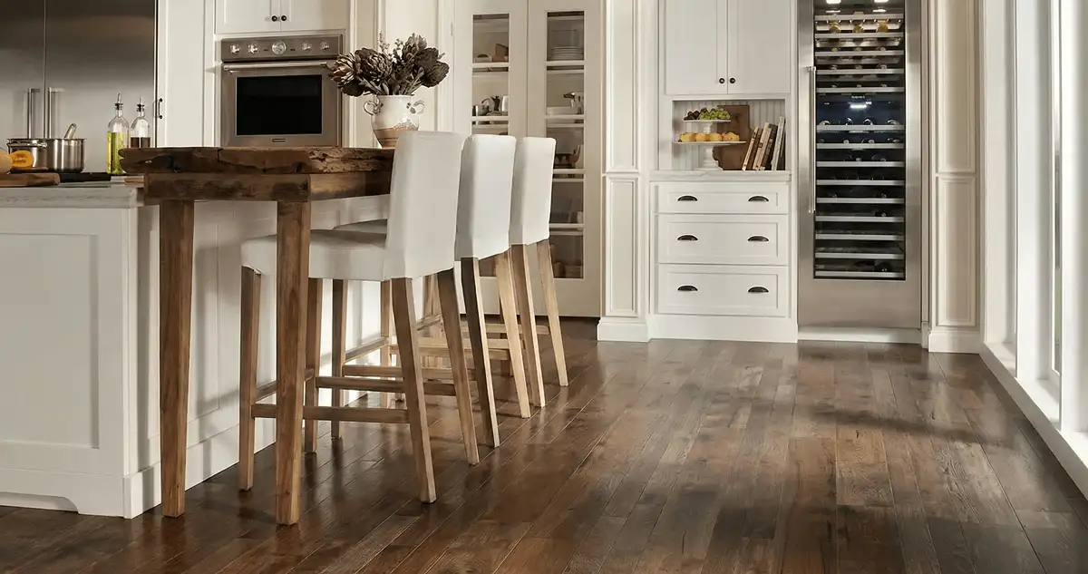 Professionally installed and refinished hardwood flooring in a residential home, showcasing smooth finish and natural wood tones in Santa Ana, CA