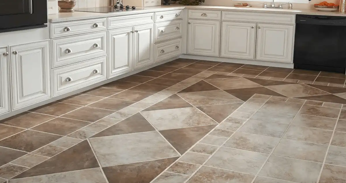 Kitchen with white cabinets and a professionally installed tile floor in Santa Ana, CA